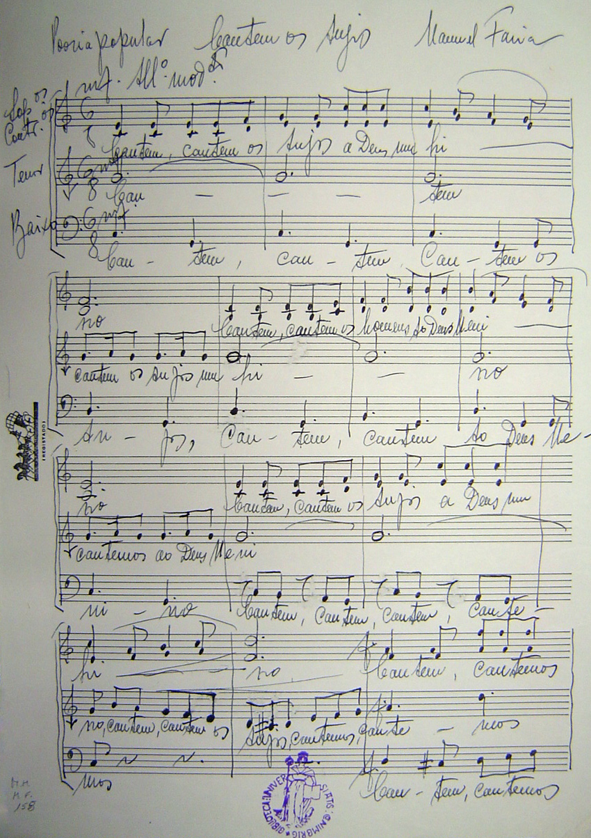 Manuel Faria, Partitura, Cantem, cantem os Anjos